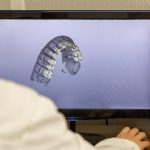 Woman working on computer with dental software platform