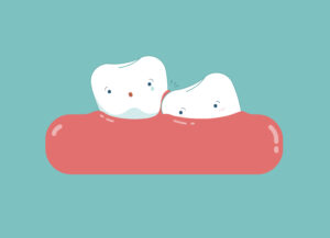 Wisdom tooth cartoon, dental concept.