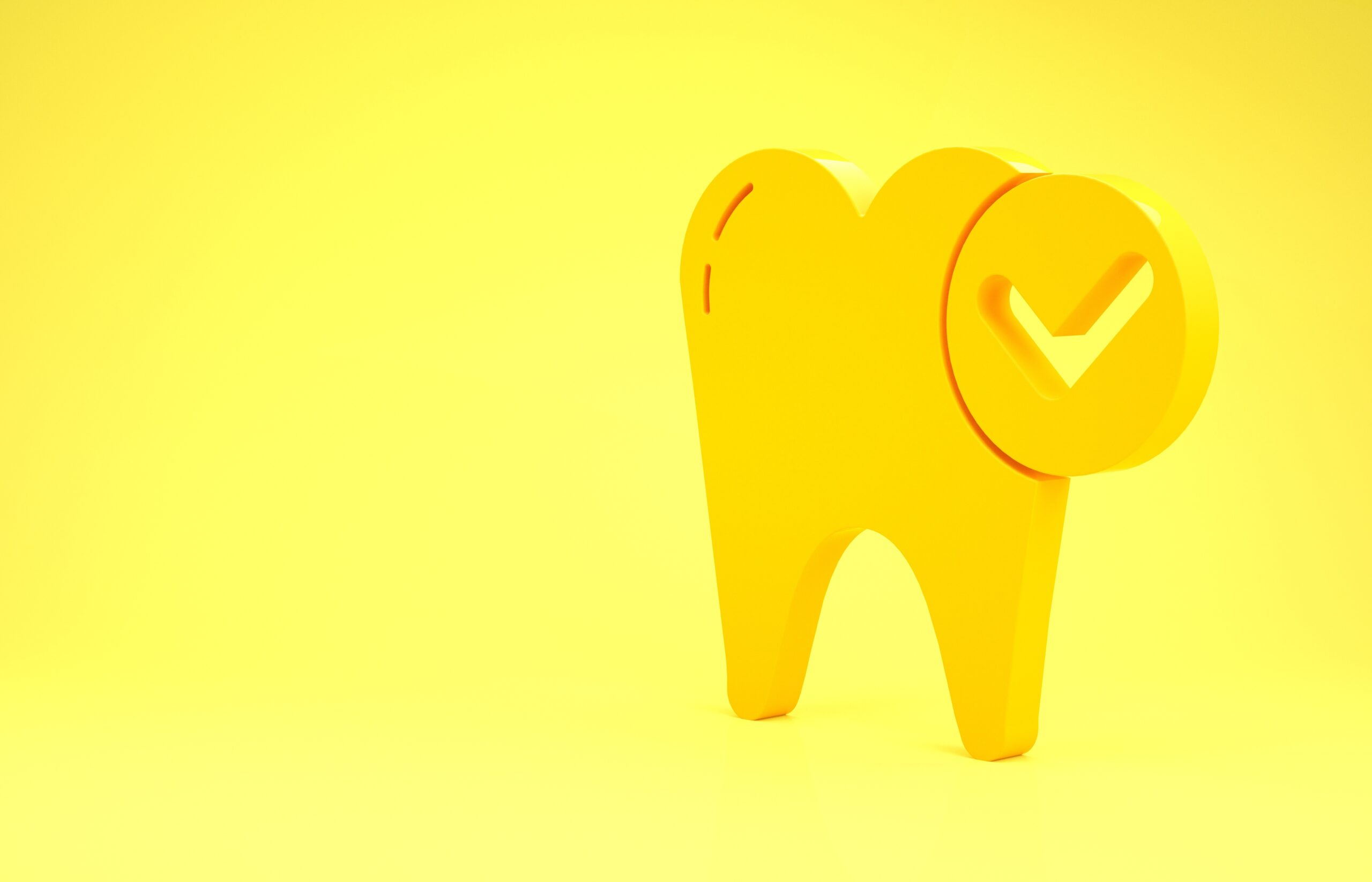 Yellow Tooth whitening concept icon isolated on yellow background. Tooth symbol for dentistry clinic or dentist medical center. Minimalism concept. 3d illustration 3D render